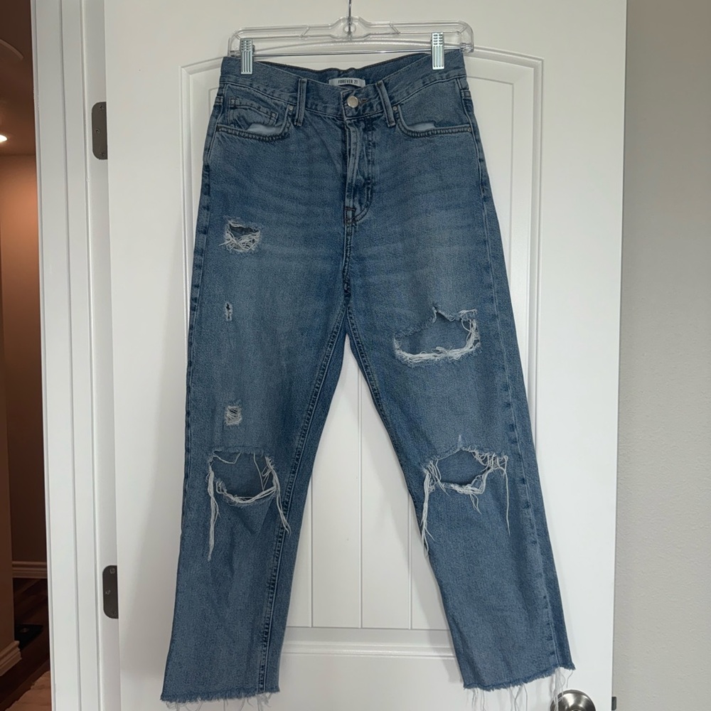 Forever 21 Blue Boyfriend Jeans Distressed Style